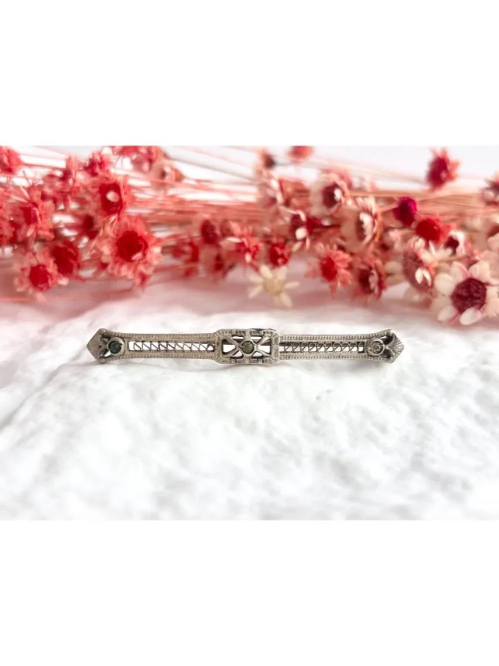 Art Deco Sterling Silver Filigree CZ Accented Handmade 925 Vintage Pendant